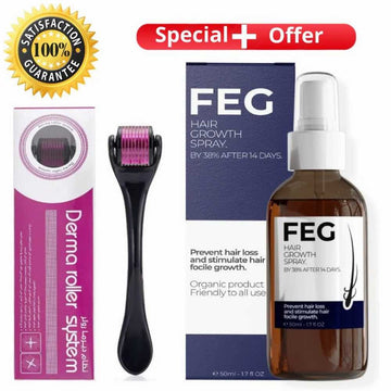 FEG Hair Growth Spray + Derma Roller Set (Pack of 2) – Men & Women