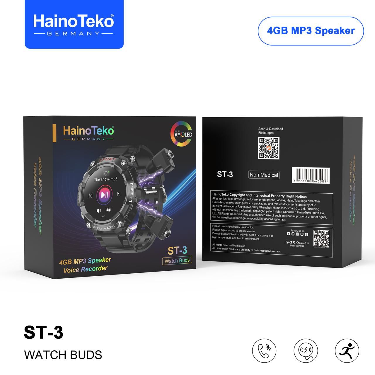 Haino Teko ST-3 Smart Watch with Wireless Earbuds – 2-in-1