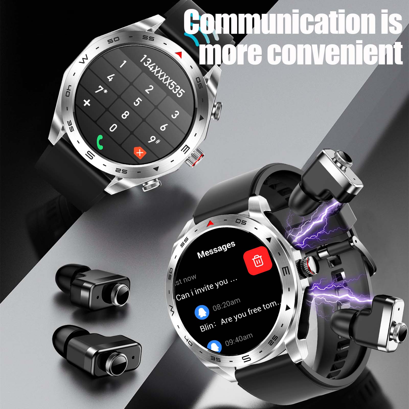Haino Teko ST-5 Smart Watch with TWS Earbuds – Military Design