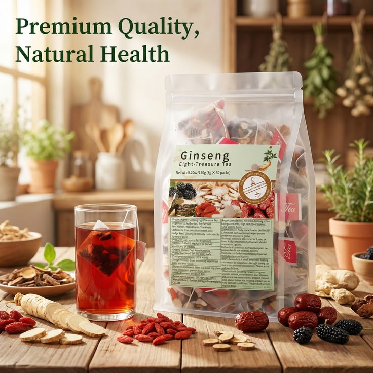 Ginseng Five Treasure Tea – Premium Chinese Herbal Tea for Energy & Kidney Health (25 Bags)