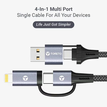 4-in-1 240W Fast Charging Cable – USB-C, Lightning & USB-A
