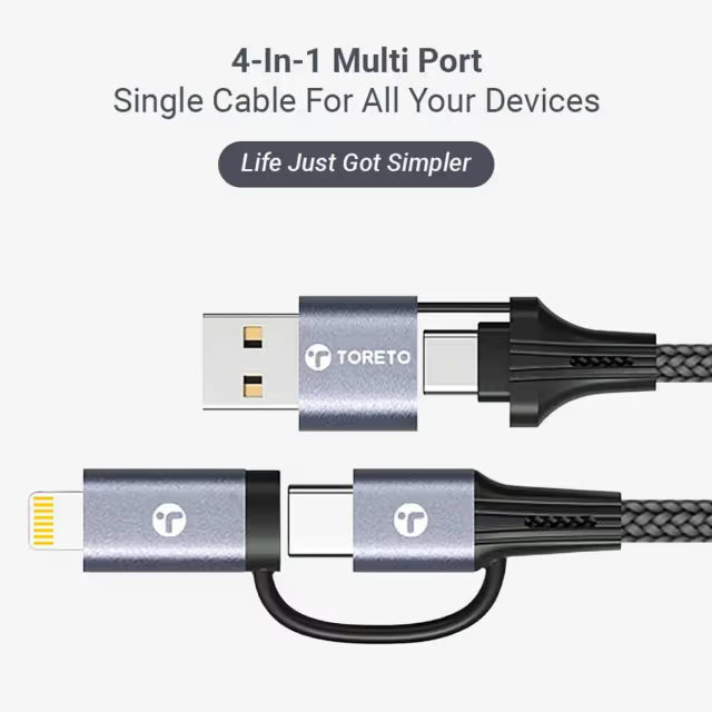 4-in-1 240W Fast Charging Cable – USB-C, Lightning & USB-A