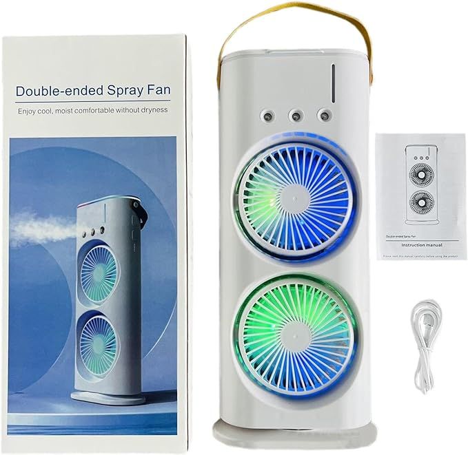 Double Ended Misting Spray Fan – Rechargeable Handheld Cooling Fan