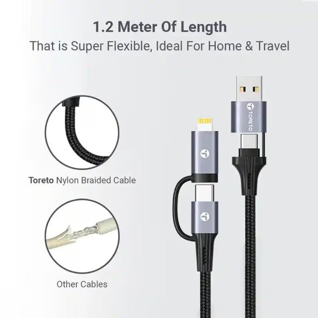 4-in-1 240W Fast Charging Cable – USB-C, Lightning & USB-A