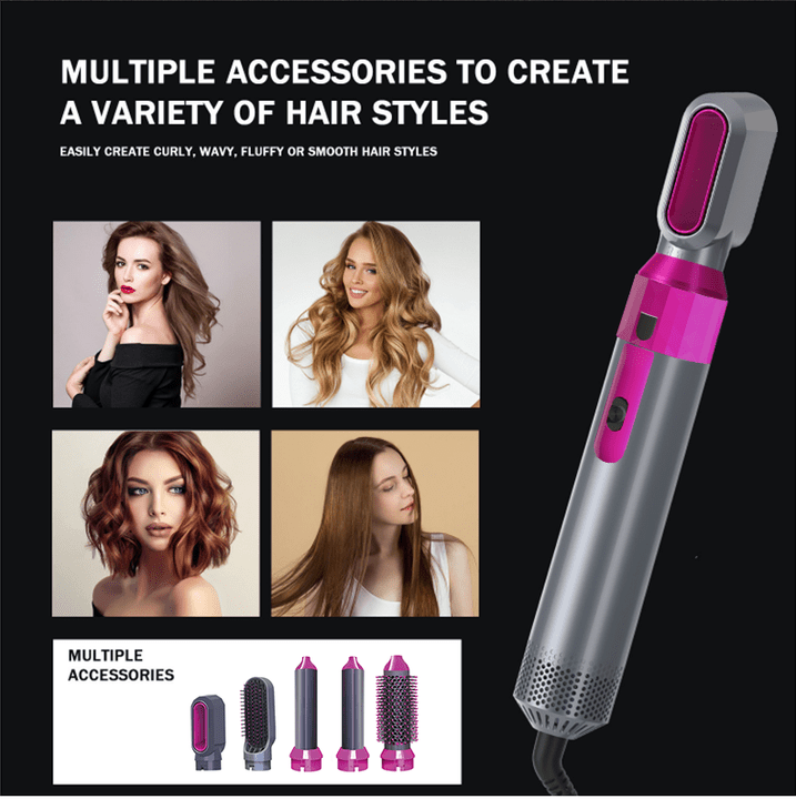 5-in-1 Hot Air Brush – Ceramic Styler for Volume & Curls